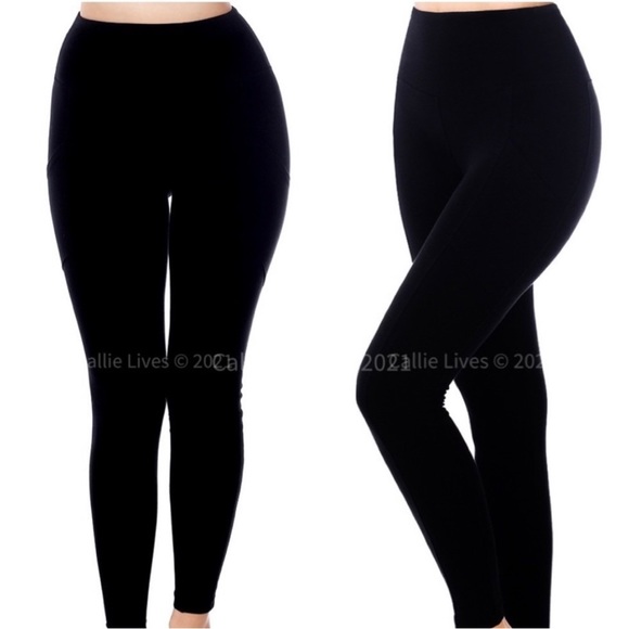 New! Plus Size Black Cotton Wide Waist Cellphone Leggings - Picture 2 of 7